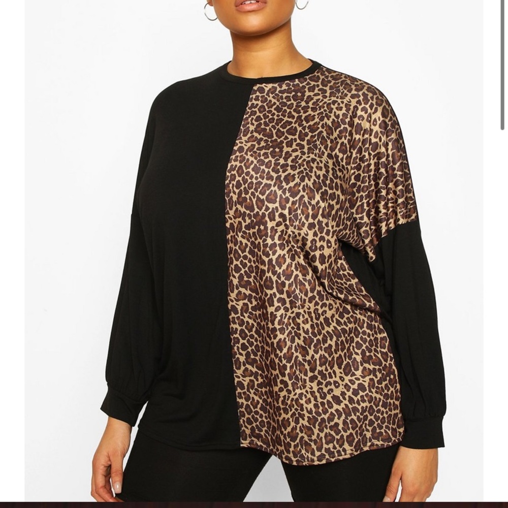 NWT Boohoo Leopard split shirt